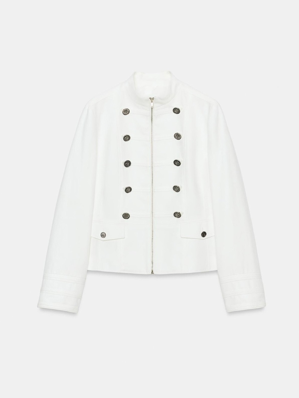 Zara White Military-Style Double-Breasted Jacket